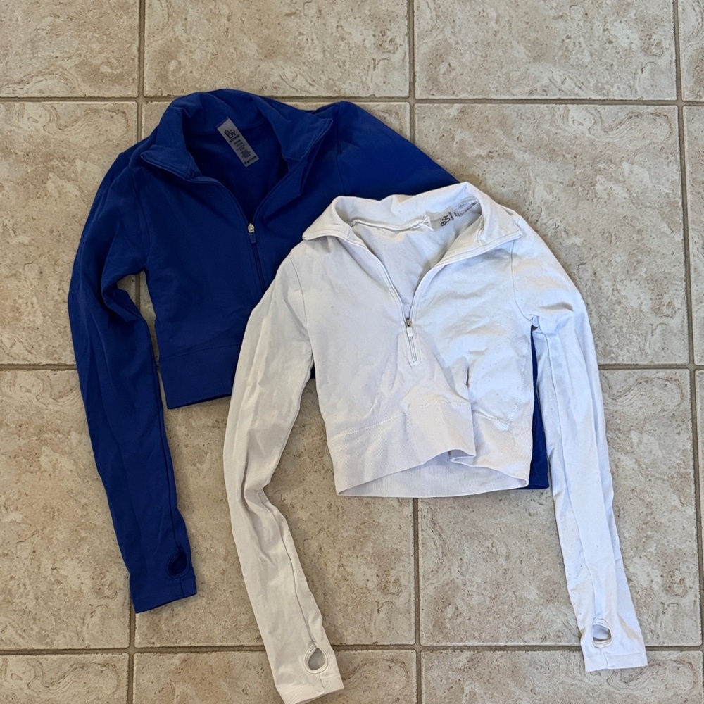 Garage Blue and White Zip-Up Crop Tops
